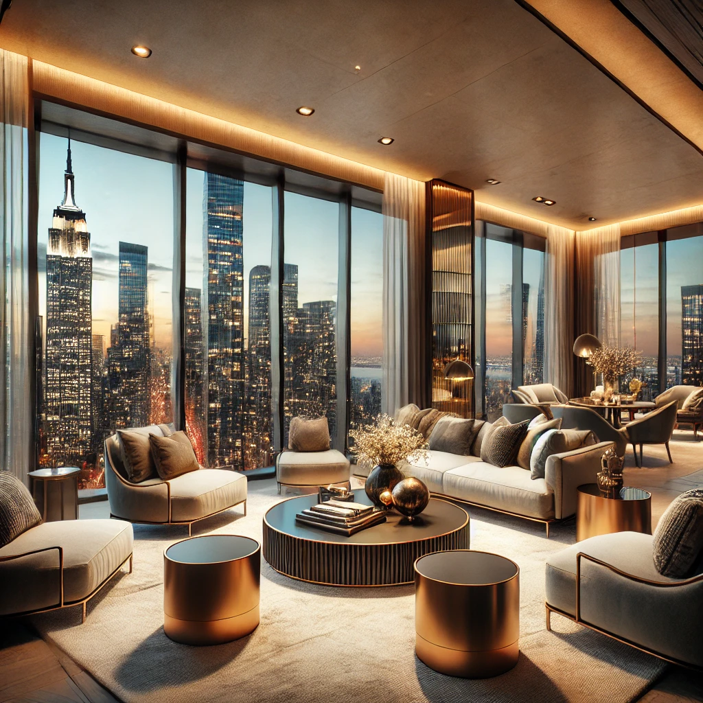 High-rise lounge area in luxury NYC apartment