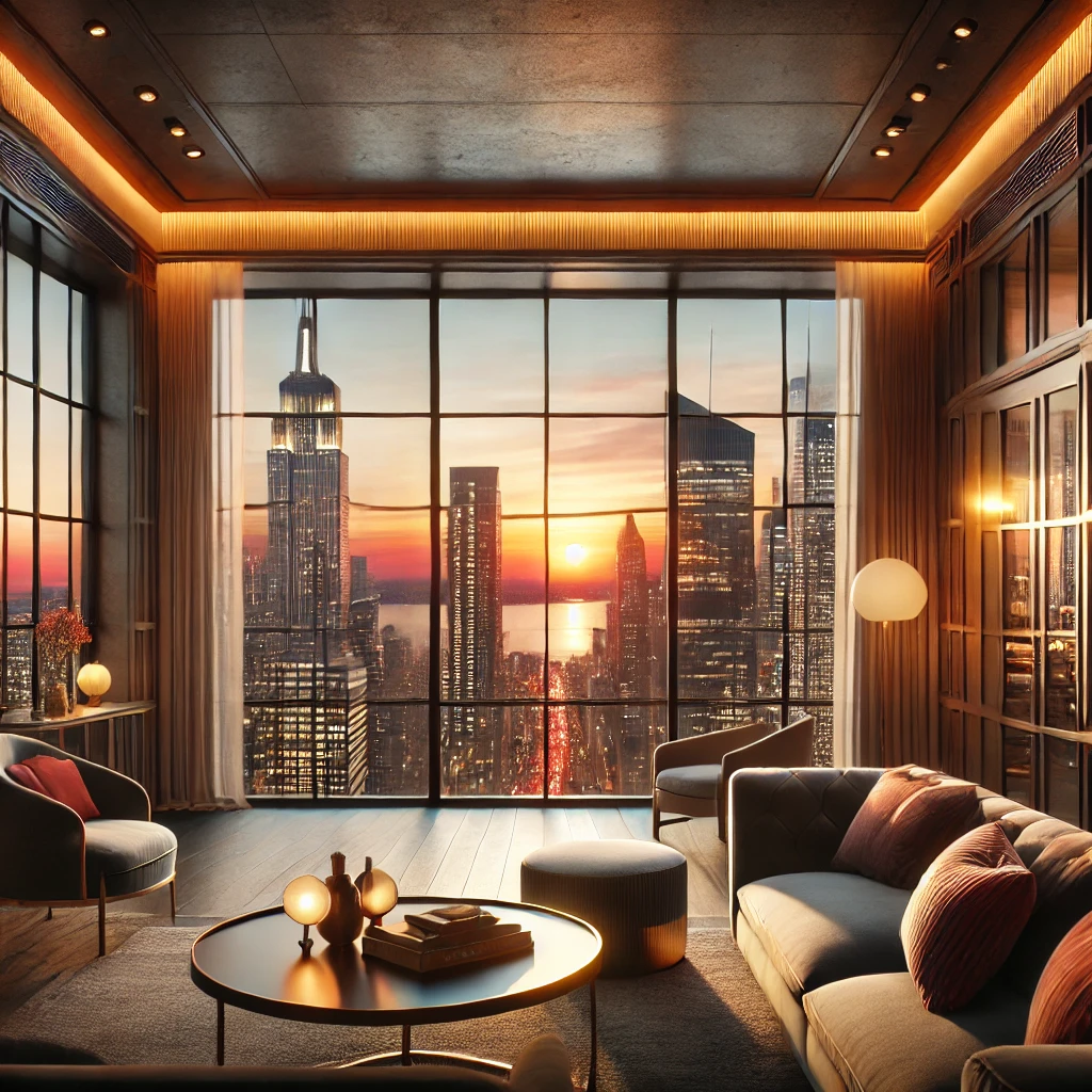 NYC apartment with sunset view