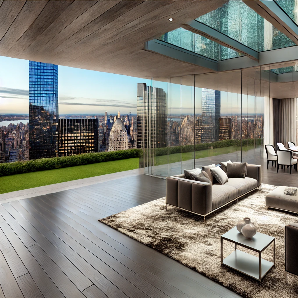 Rooftop garden with New York City skyline view